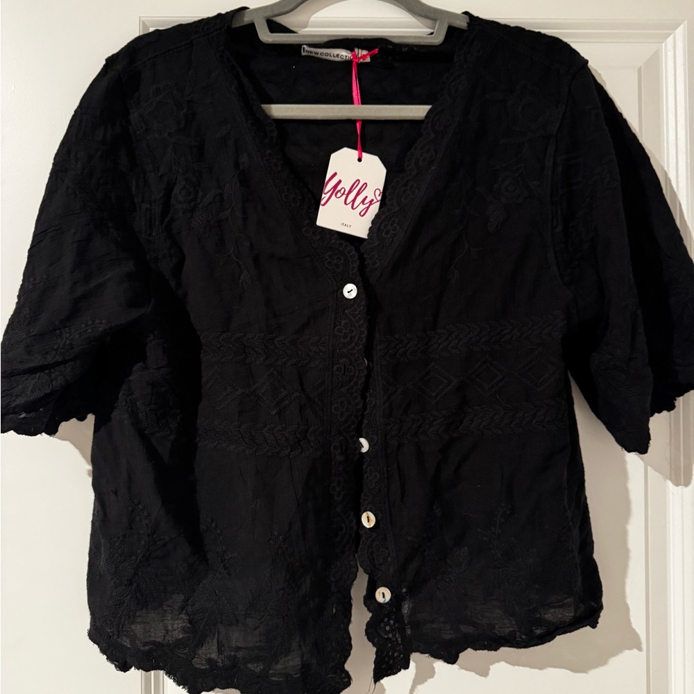 Black Lace Button-Up Top